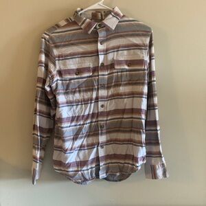 Old Navy, Tan and Red Button Down Flannel